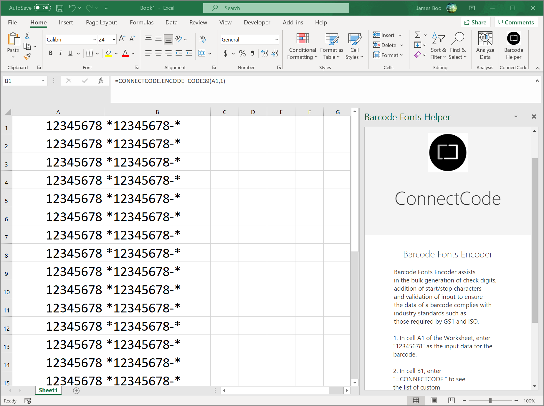 Office Barcode Add In for Excel